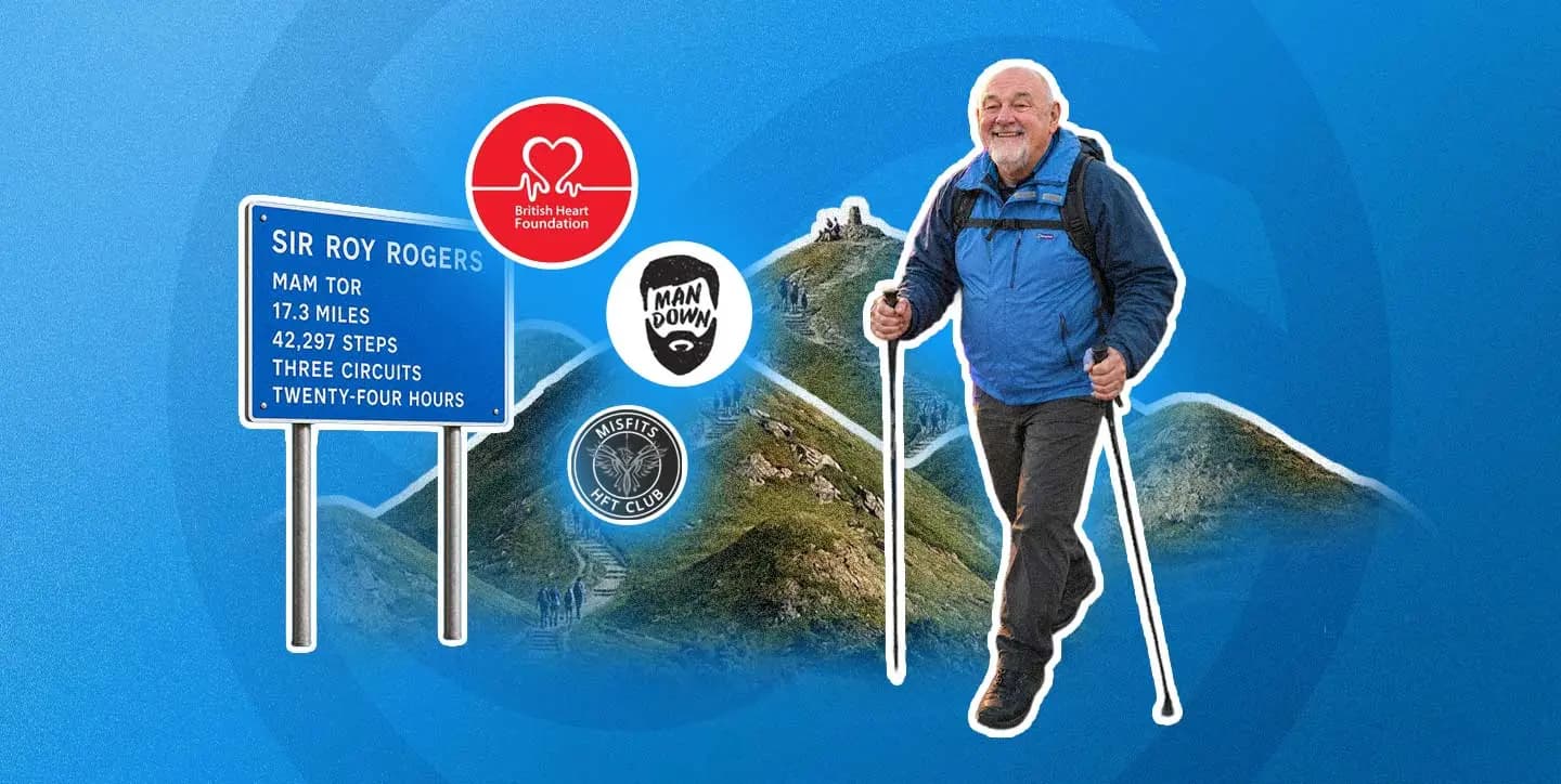 Roy Rogers in an Enigma-is shirt during the Mam Tor and Great Ridge Charity Walk in the Peak District.