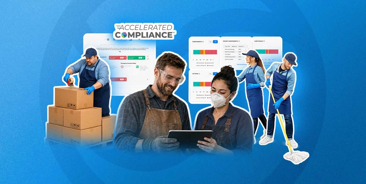 Small Business Bundle on a laptop showing free COSHH assessment software, safety data sheet management and a compliance dashboard for UK sole traders and micro-businesses.