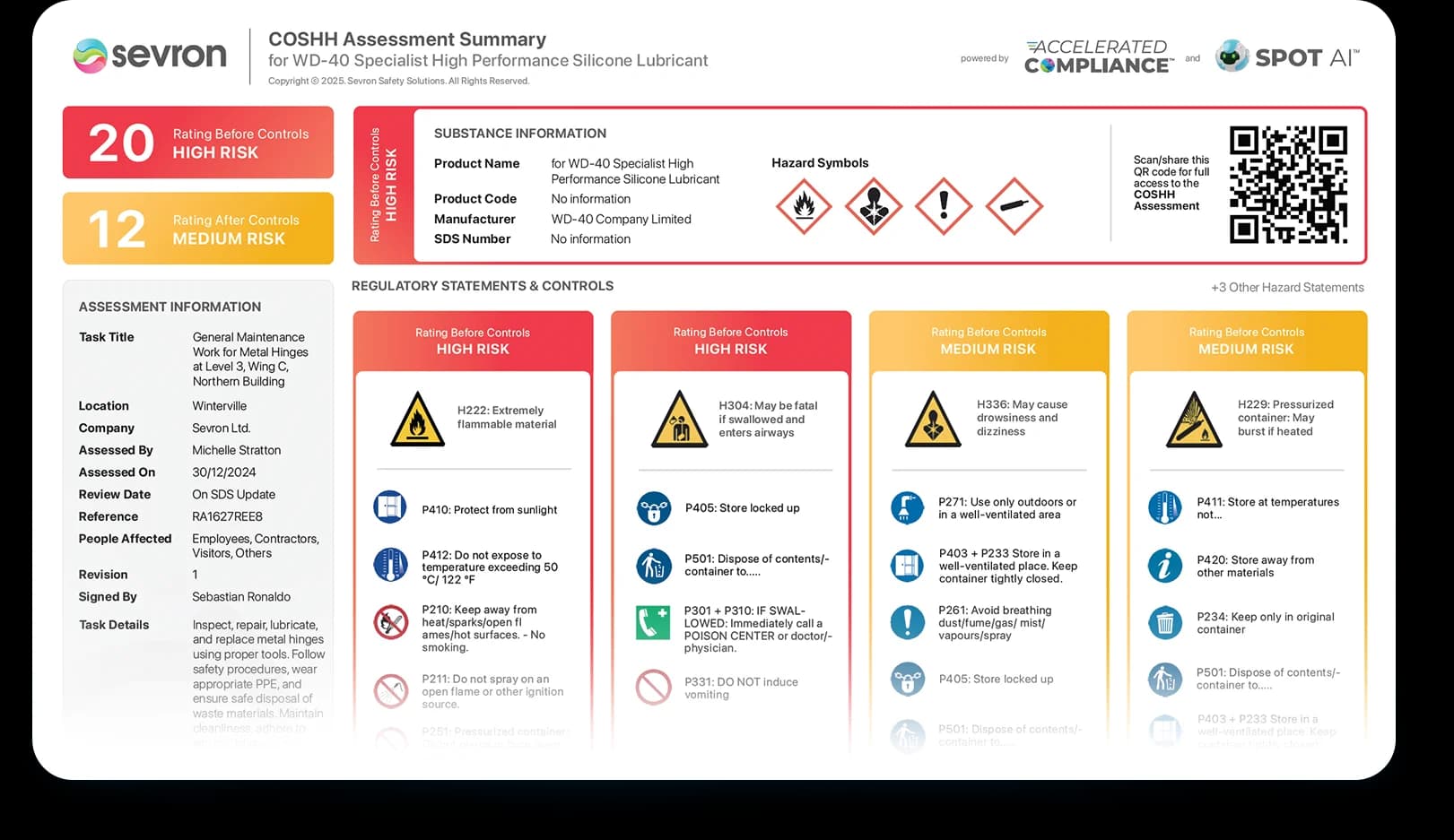 COSHH Assessment summary document