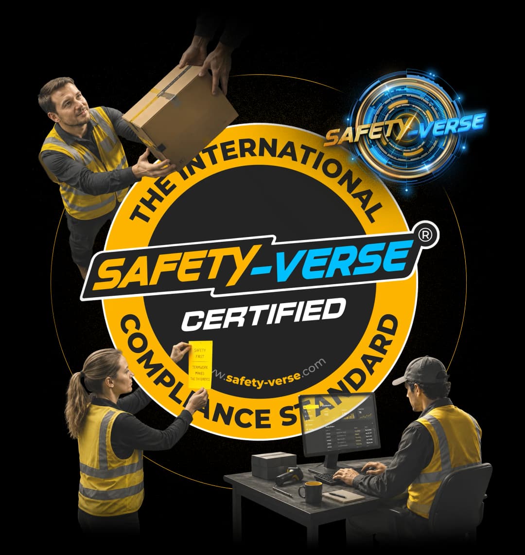 Safety-Verse Knights of Safety trophy, The International Compliance Standard certified seal, and the IACS Academy course platform