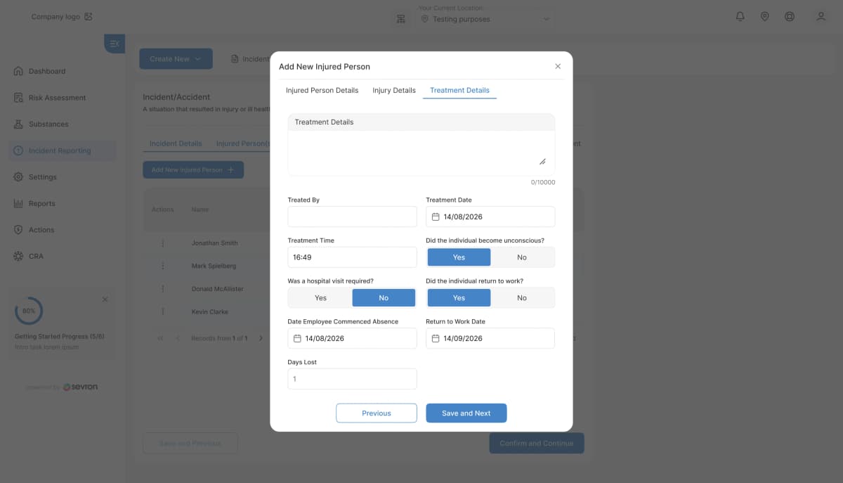 Incident management dashboard with reporting workflow